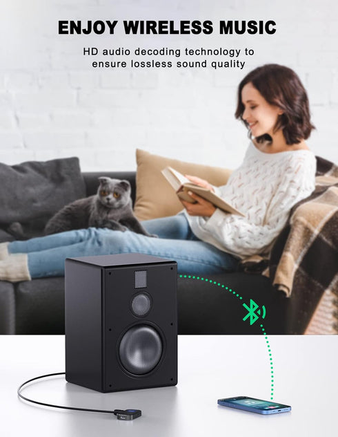 COMSOON Bluetooth AUX Adapter for Car, Noise Reduction Bluetooth Receiver for Music/Hands-Free Calls, Wireless Audio Receiver for Home Stereo/Spea...