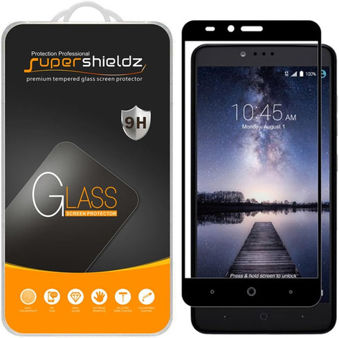 Supershieldz (2 Pack) Designed for ZTE Zmax Pro Tempered Glass Screen Protector, (Full Screen Coverage) 0.33mm, Anti Scratch, Bubble Free (Black)...