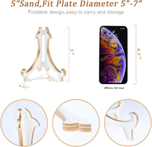 Artliving 2 Pack 5inch White Gold Thicken Acrylic Easels Display Stand Plate Stand Holder display Pictures Frame,Decorative Plates, and Artworks...