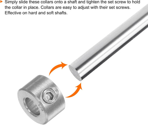 Shaft Collar 1/4" Bore 304 Stainless Steel Set Screw Shaft Collars, 1/2" OD, 1/3" Width, for Wheel Barrow Axle, Gearbox Assemblies, Machine Tools,...