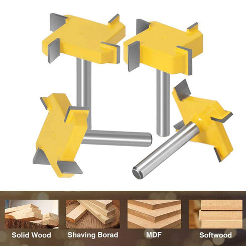 Mesee 4 Pieces 4-Wing Spoilboard Surfacing Router Bit Set, 1/4 Inch Shank Rabbet Slot Router Bits Wood Surface Flattening Cutter Woodworking Plane...