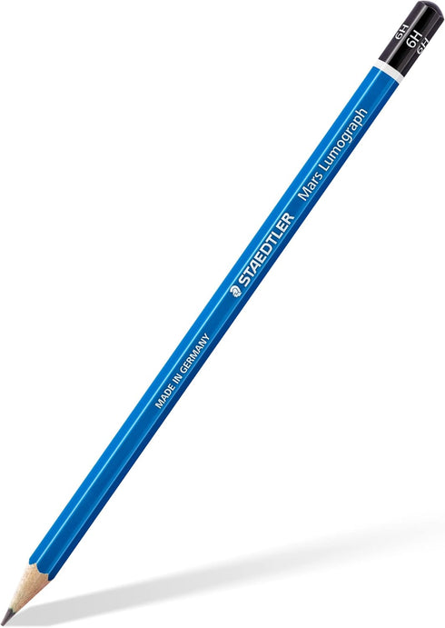 Staedtler Mars Lumograph 6H Graphite Art Drawing Pencil, Medium Hard, Break-Resistant Bonded Lead, 12 Pack, 100-6H, blue (100-6H VE)...