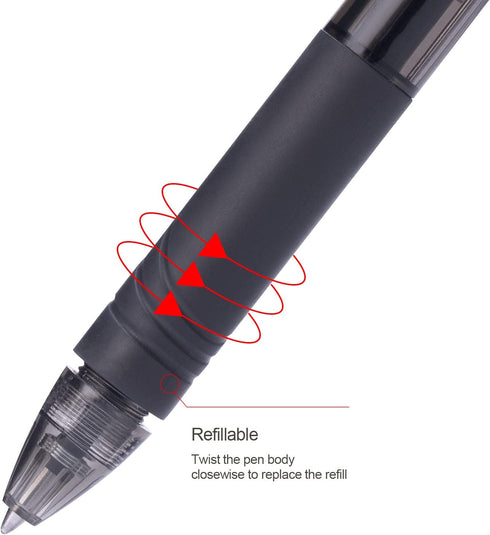 ParKoo Retractable Erasable Gel Pens Twist-Write, Fine Point 0.7 mm, Make Mistake Disappear, 12 Black Ink Pens for Drawing Writing Planners and Cr...