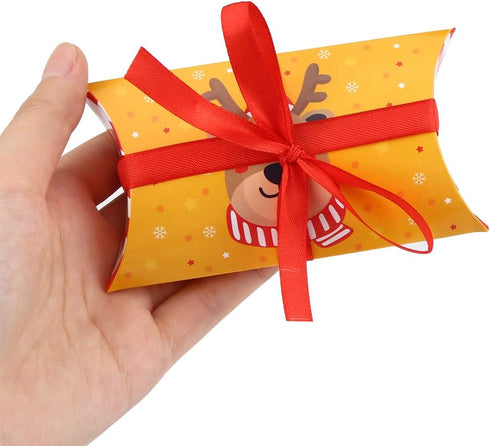 CCINEE Christmas Pillow Boxes,Xmas Candy Boxes with Red Ribbons Ties Santa Elk Gift Card Holder for Party Supplies,50PCS...