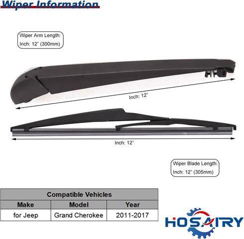 Rear Wiper Arm Blade Set for Jeep Grand Cherokee 2011-2017 Rear Windshield Wiper Arm Blade Assembly 68079868AA 68079869AA...