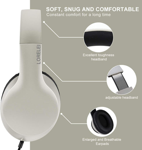 LORELEI X6 Over-Ear Headphones with Microphone, Lightweight Foldable & Portable Stereo Bass Headphones with 1.45M No-Tangle, Wired Headphones for ...