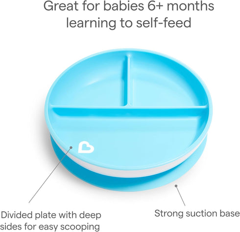 Munchkin Stay Put Suction Plates for Baby and Toddler, 3 Divided Sections , Blue/Green...