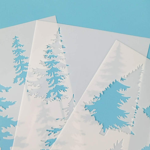 Tree Stencils, Tall Pine Fir Tree Cypress Cedar Fall Wall Stencil 3 Packs for Painting on Wood Furniture Canvas Home Decor Crafts Trees Reusable M...