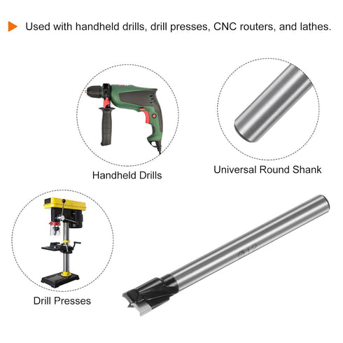 Forstner Drill Bit 12mm (15/32") K30/C1 Tungsten Carbide Tip Triangle Shank Wood Forstner Bit Opener Cutter for Hinge Hole Drilling Woodworking...