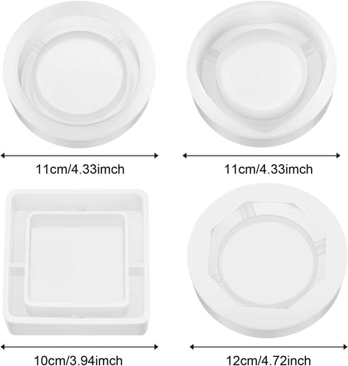 WILLBOND 4 Pieces Silicone Large Resin Mold Square Coaster Casting Heart-Shaped Rhombus Shape Coaster Round Shape Epoxy Mold for DIY Resin Making,...