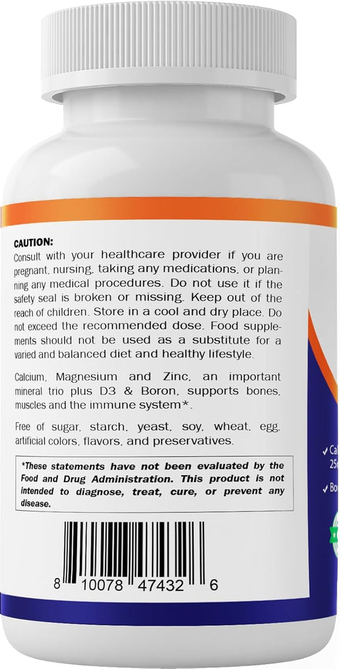 Vitamatic Calcium Magnesium Zinc D3 Boron | 365 Coated Tablets Supplement | Calcium 1200 mg, Magnesium 420mg, Zinc 25mg, Vitamin D3 1000 IU, Boron...