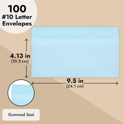 Juvale 100 Pack #10 Light Blue Envelopes with Square Flap for Mailing Letters, Invitations (4 1/8 x 9 1/2 In)...