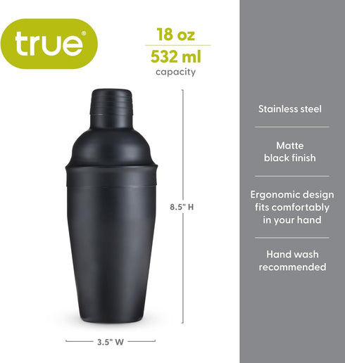 True Ash Stainless Steel Cocktail Shaker for Cold Brew Cocktails, Margarita, Whiskey Sour, Espresso Martini Shaker, Home Bar Accessories, Bartende...