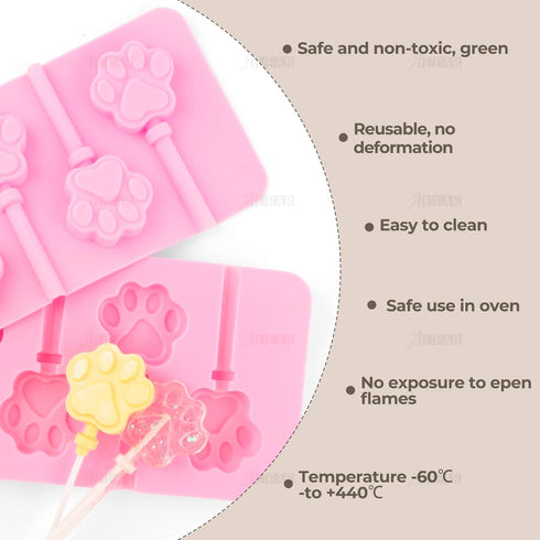 AUEAR, 2 Pack Paw Silicone Lollipops Mold with Sticks 6-Capacity Chocolate Hard Candy Cat Dog Pet Print Ice Cream Making Fondant Cupcake Topper De...