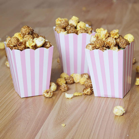 24pcs Mini Paper Popcorn Boxes Candy Container for Party Favor Supplies (Pink-Striped)...