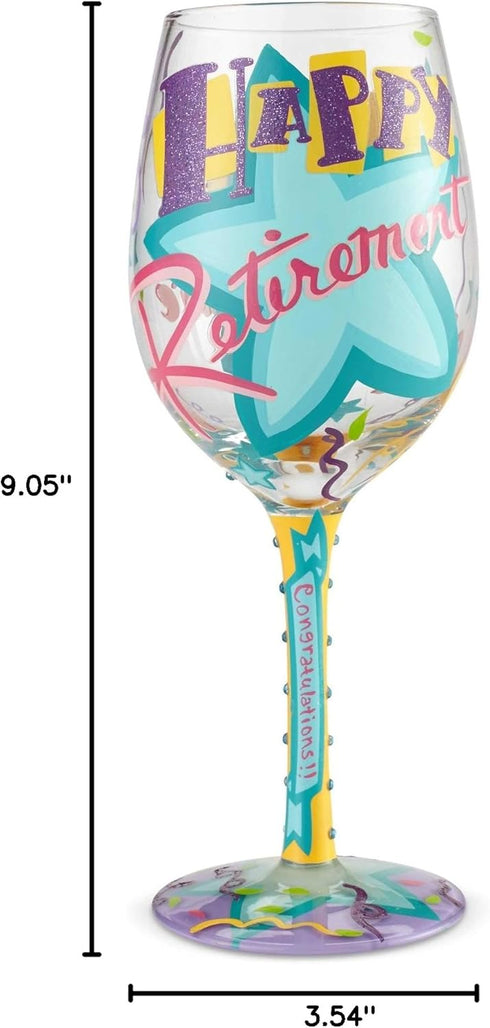 Enesco 6002442 Designs by Lolita Happy, Retirement Blown Wine Glass, 15 oz., Multicolor...