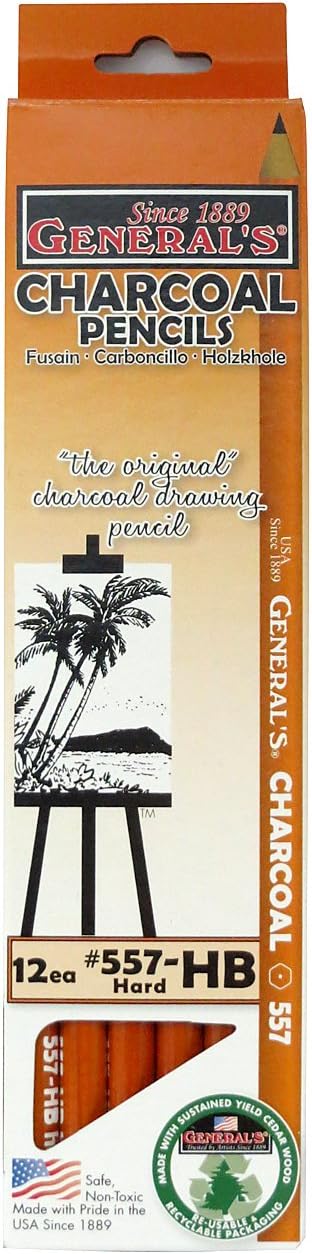 General 11000734 Charcoal Pencils, Black, HB12 Pieces...