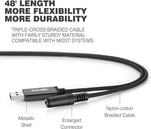 DUKABEL USB to 3.5mm Jack Audio Adapter, USB to Aux Cable with TRRS 4-Pole Mic-Supported USB to Headphone AUX Adapter Built-in Chip External Sound...