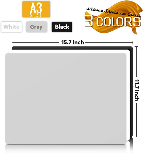 LEOBRO 3 Pack 15.7"x 11.7" Silicone Mats for Crafts, Silicone Mat, Nonstick Silicone Sheet for Resin Molds, Silicone Craft Mat for Epoxy Resin Cla...