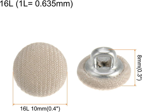 20pcs 16L Fabric Cloth Covered Button 10mm Round Metal Shank Sewing Buttons for Suits Dress Blouses, Beige...