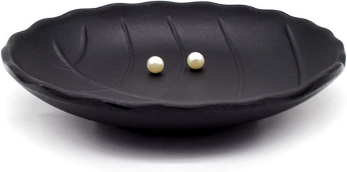 AUEAR, A5 Melamine Trinket Dish Decorative Jewelry Tray Ring Holder Organizer for Keys Food Safe Dishware Black (Leaf Style 1)...