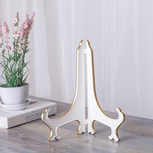 Artliving 10" Decorative Plate Stand Holder Plastic Picture Easel Display Stand Picture Frame Stand White Gold (2 Pack)...