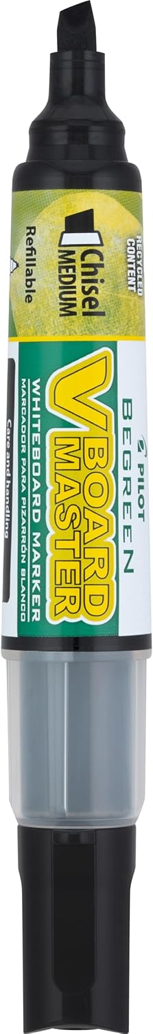 PILOT V Board Master BeGreen Refillable White Board Markers, Chisel Tip, Black Ink, 12 Count...