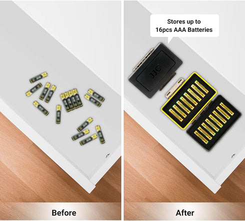 Compact AAA Triple A Battery Storage Case Holder Organizer, Hard Plastic Battery Box for 16pcs AAA Triple A Batteries, Water-resistant and Easy to...