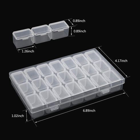 21 Grid Bead Rhinestone Organizer, Small Clear Storage Box with Separate Lids for Fake Nail Art Accessory Tool Supplies, Jewelry Diamond Charm Gem...