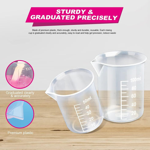 LEOBRO 36 PCS Resin Mixing Cups, 12PCS 100ML Plastic Measuring Cups for Resin, 24PCS 50ML Paint Mixing Cups, with Craft Sticks, Plastic Beakers, L...