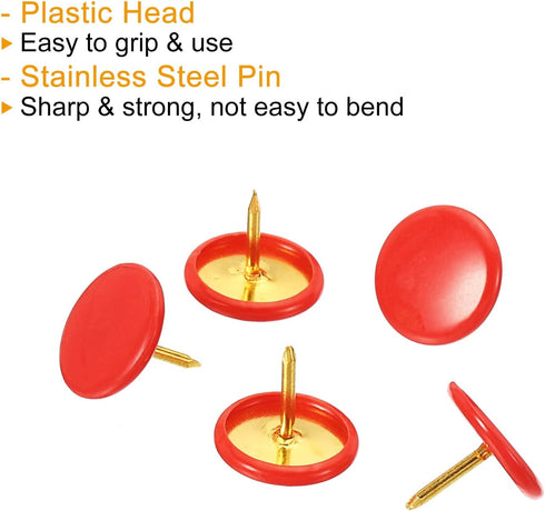 PATIKIL Push Pins, 300 Pack Plastic Roundness Pushpin Decorative Thumb Tacks Golden Steel Point for Cork Board, Red...