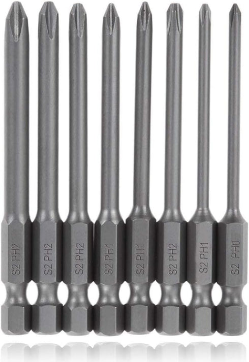 Mesee 8Pcs Long Cross Head Screwdriver Bits with 1/4 Inch Hex Shank, Magnetic Phillips Screwdriver Bit Set Screw Drill Bit Accessory Tool, 75mm Le...