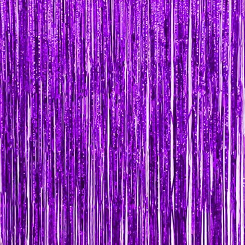 Allgala Purple Tinsel Table Skirt 2-Pack 29x108 Inch Metallic Foil Fringe Table Skirts for Party Event, Parade Float, Party Decoraton...