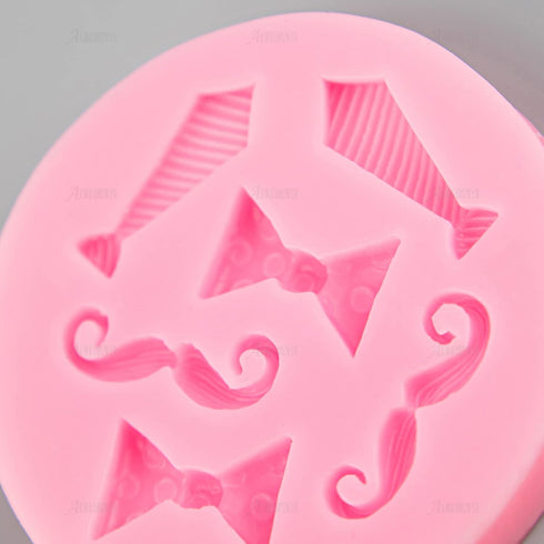 AUEAR, Set of 4 Mini Bow-Ties Necktie Mustache Silicone Mold for Fondant Cake Chocolate Candy Sugar Home Cupcake Decoration Baking Tools Pink...