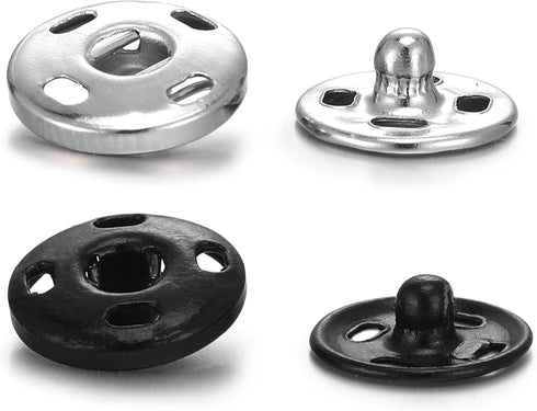 Sumind 100 Sets Sew-on Snap Buttons Metal Snap Fastener Buttons Press Button for Sewing Clothing, Black and Silvery (8mm,10mm)...
