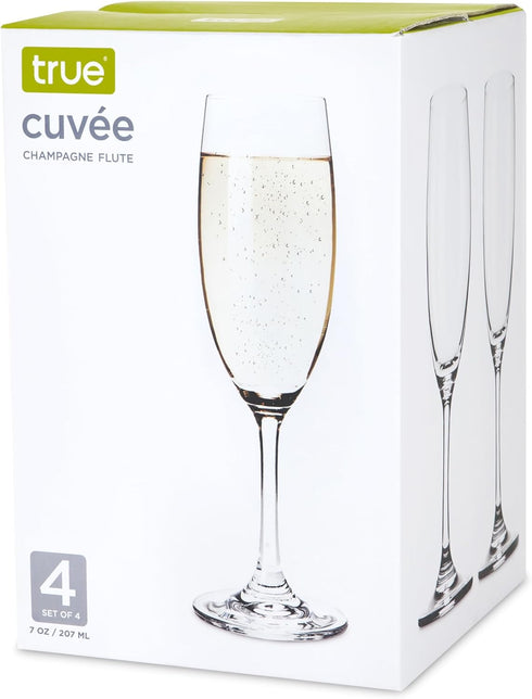 True Cuvée Crystal Champagne Flutes Set of 4, Stemmed Champagne Glasses, Sparkling Champagne Flutes Glass, Mimosa Glasses, Wine & Champagne Glasse...