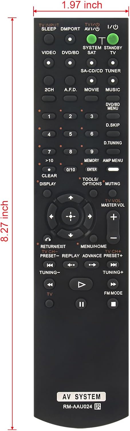RM-AAU024 Replaced Remote fit for Sony Home Theater AV Receiver STR-KM5000 RM-AAU025 HTSS2300 STR-DG720 HTD-DW7000 HT-DDWG700...