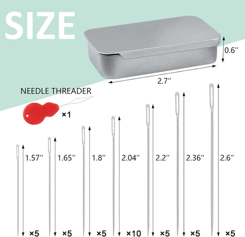 FIVEIZERO 80/40 PCS Large Eye Sewing Needles, 7 Sizes Sewing Sharp Needles, Leather Needle Embroidery Thread Needle, Stainless Steel Yarn Knitting...