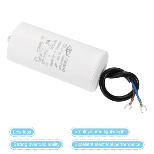 PATIKIL CBB60 60uF Running Capacitor, 2pcs AC 450V 2 Wires 50/60Hz Cylinder Bottom with Screw 111x51mm for Washing Machine,Water Pump Motor Star...