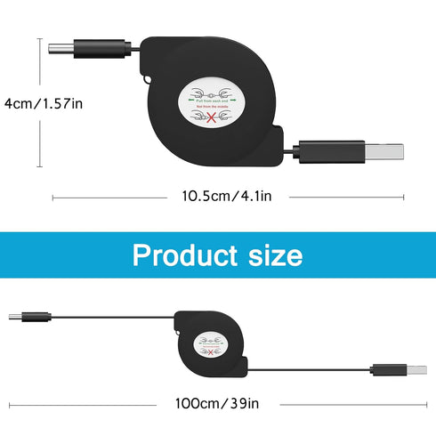 Retractable USB C Cable for Car,3.3ft 3 Pack Android Phone USB C to USB A Cord Fast Charging for Samsung Galaxy S24/S24 Ultra/S24 Plus/S23/S22/A55...