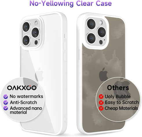oakxco Thin Slim Clear case for iPhone 15 Pro Max, Transparent Hybrid Hard Shell Plastic & Soft Silicone Rubber Bumper, Non-Yellow Acrylic Protect...