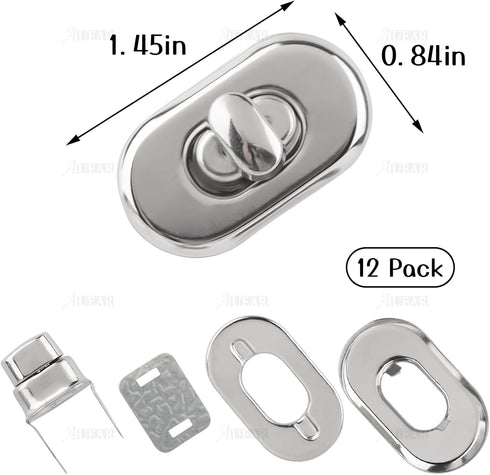 AUEAR, 12 Pack Silver Turn Lock Clasp Hardware Purse Closure latches Handbag Twist Fasteners for DIY Bag Craft Project...