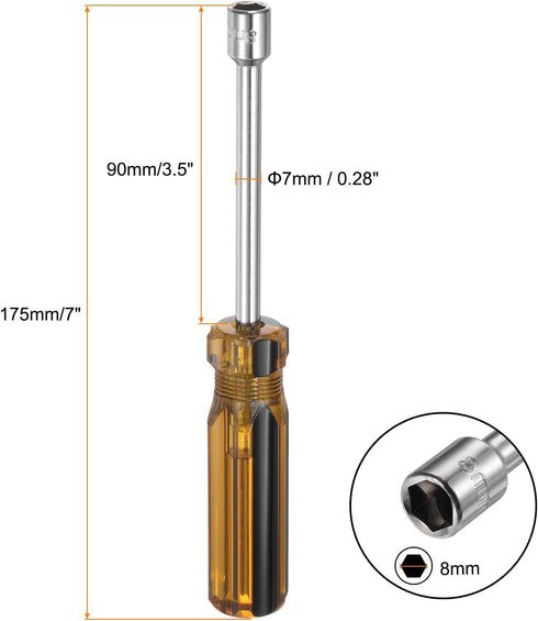Metric Hex Nut Screwdriver 8mm Carbon Steel Ergonomic PVC Grip Non-Magnetic Socket Wrench Screwdriver Hand Tool for Automotive Maintenance Home Im...