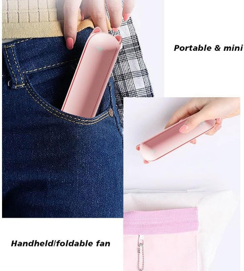3-in-1 Mini Portable Fan with USB Rechargeable Power and Built-in Flashlight (Pink)...
