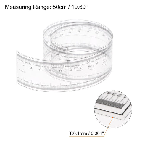 Film Flexible Ruler 50cm 0.1mm Scale with R Angle & Width Lines PET Plastic Folding Straight Ruler Calibration Soft Ruler Measuring Tool for Facto...