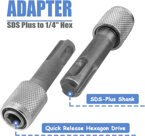 Mesee 5 Pieces SDS-Plus Shank Drill Chuck Adapters SDS PLUS to 1/4" Hex Socket Adapter Converter 1/4 Inch Hex Shank Screwdriver Drill Bit Holder f...