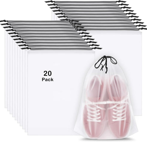 20 Pack Shoe Bags for Travel, 15.7" x 11.8" Clear Travel Shoe Bags for Packing, Large Waterproof Portable Drawstring Travel Shoe Storage Bag Trave...