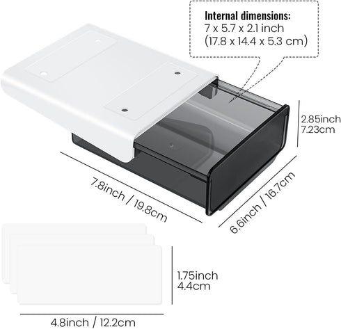 yuntop 1 Pcs Under Desk Drawer, Under Table Hidden Organizer, Plastic Self-adhesive Slide out Under Desk Storage Drawer for Office Dresser Home Sc...