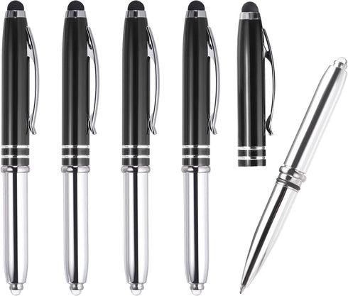 PATIKIL Ballpoint Pen with Stylus Tip and LED Flashlight, 5 Pack 3 in 1 Metal Pen Black Ink 1.0mm Medium Point Stylus Pen for Touch Screens, Black...