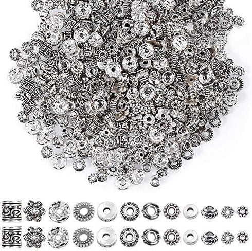 Paxcoo 600pcs 12 Style Silver Spacer Beads Jewelry Bead Charm Spacers for Jewelry Making Bracelets Necklace...